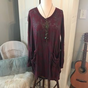 Chalet V neck Brick Grey Tunic Burnout USA